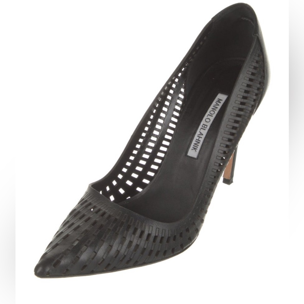 MANOLO BLAHNIK Leather Lasercut Black Heels Shoes